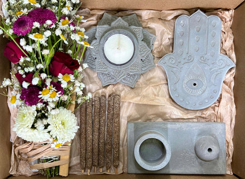 Spiritual Home Tool Kit~ Tealight Candle + Palo Santo Incense Smudge Holders~Smudging Tool Kit