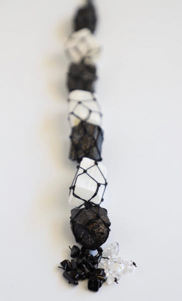 Selenite and Black Tourmaline Crystal Hanging Talisman~Protection Talisman