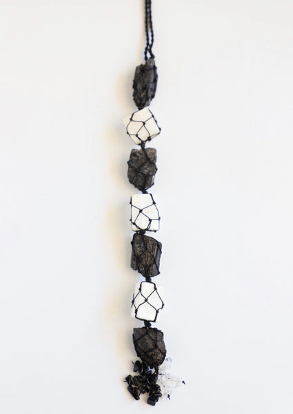 Selenite and Black Tourmaline Crystal Hanging Talisman~Protection Talisman