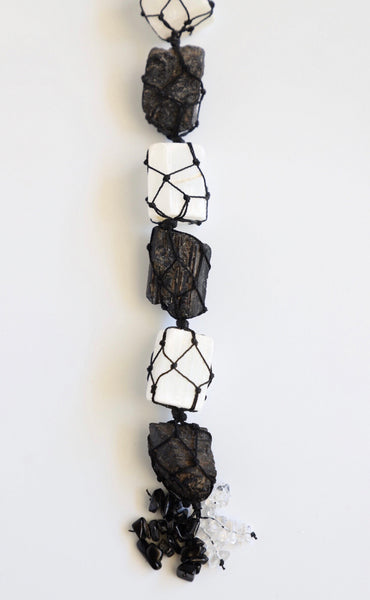 Selenite and Black Tourmaline Crystal Hanging Talisman~Protection Talisman